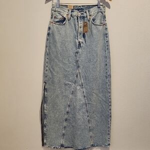 Levi's Maxi Denim Skirt Light Wash | 100% Cotton | Button Front | A-Line | NWT A